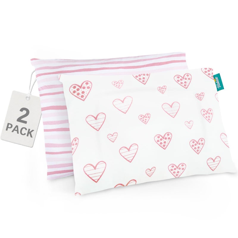 Biloban Organic Cotton 2 Pack Kids Toddler Pillowcase for Children Toddler Pillows 13x 18 or 14x19 Envelope Travel Toddler Pillow Cover Case Pink Print