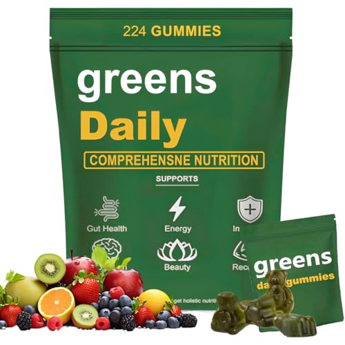 oviaapo Greens Gummies - Organic Chlorella and Spirulina, Digestive & Gut Health, Formulated with 60+ Ingredients, Multi-Vitamins & Minerals, Daily Gummies, 224 Gummies Bear - Image 1