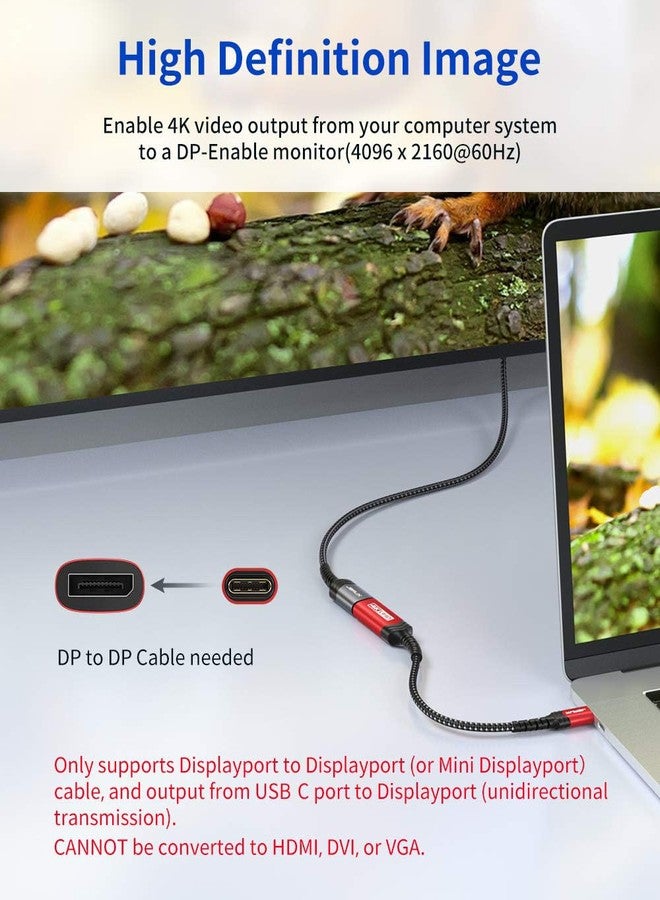 JSAUX USB Type C to DisplayPort Adapter 4K@60Hz, C to Display Port Cable, Compatible with MacBook Pro 2019 2018, Surface Book, Dell XPS, Samsung Galaxy S21 S20 Note 20-Red - Image 2