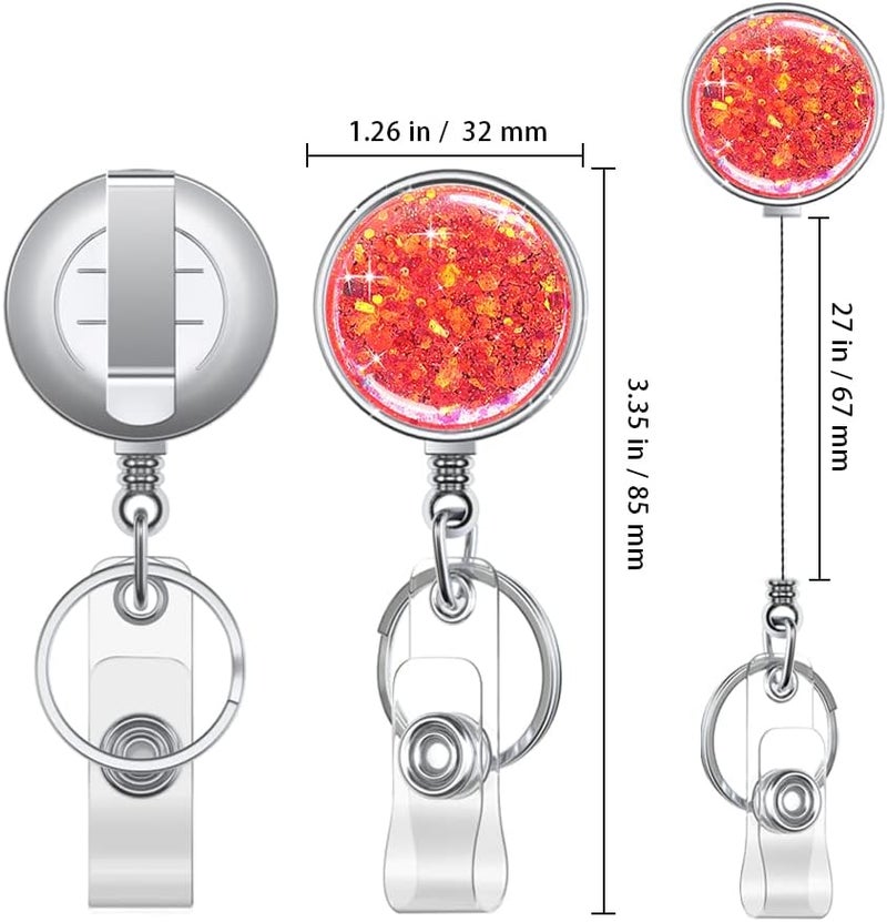 Boutilon Retractable Badge Holder, Retractable Badge Reels,Lightweight Plastic Badge Reel Card Holder with Key Ring Backing Belt Clip for Nurse,Volunteer,Teacher,Student(3 Pack Silver Pink Green) - Image 2