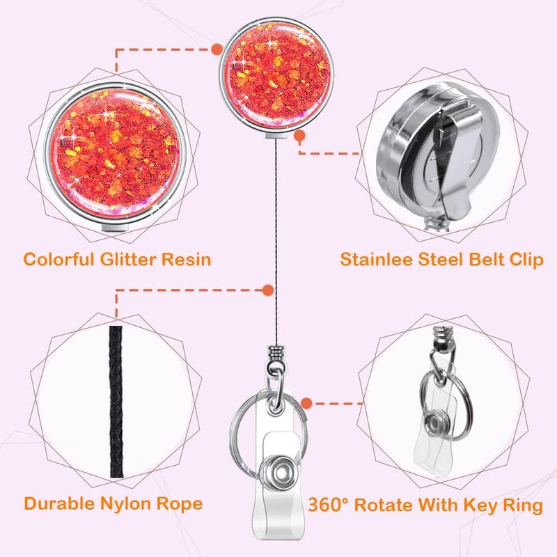 Boutilon Retractable Badge Holder, Retractable Badge Reels,Lightweight Plastic Badge Reel Card Holder with Key Ring Backing Belt Clip for Nurse,Volunteer,Teacher,Student(3 Pack Silver Pink Green) - Image 3