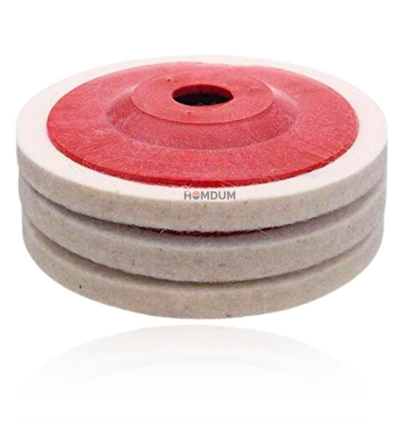Homdum قرص عجلة تلميع من صوف ماف لقرص تلميع الفولاذ المقاوم للصدأ والمعادن والرخام والزجاج والسيراميك، 4 بوصة، ملحق أداة دوارة كاشطة - أبيض، 100 × 16 مم × 16 مم قطر - Image 1