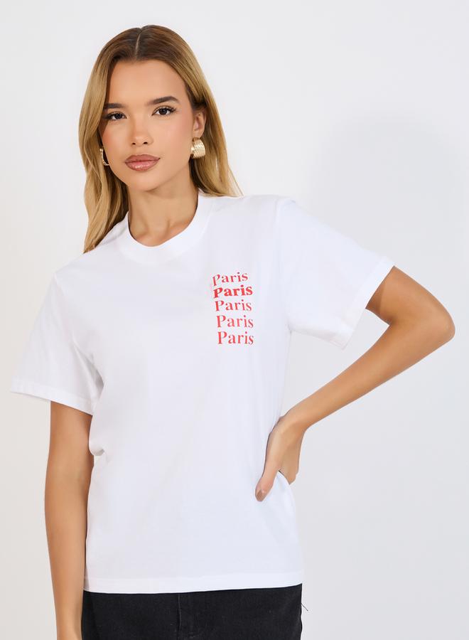 Styli Regular Fit Paris Slogan Print T-Shirt  - Image 3