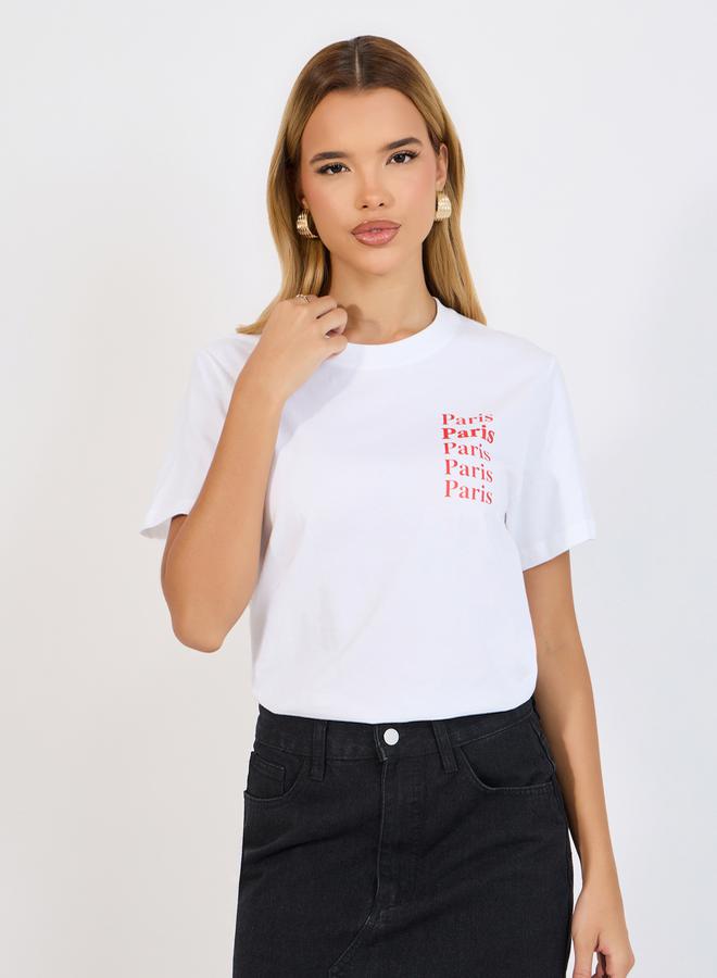 Styli Regular Fit Paris Slogan Print T-Shirt  - Image 1