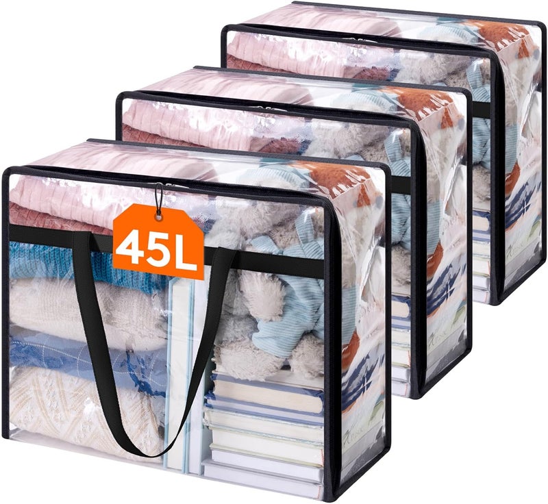 Lifewit 3 Pack Clear Clothes Storage Bags, 40L Plastic Blanket Storage Bag, Vinyl Foldable Moving Bags with Zipper, Closet Organizers and Storage Containers for Bedding, Duvet, Comforter Market need oriented construction - Image 1