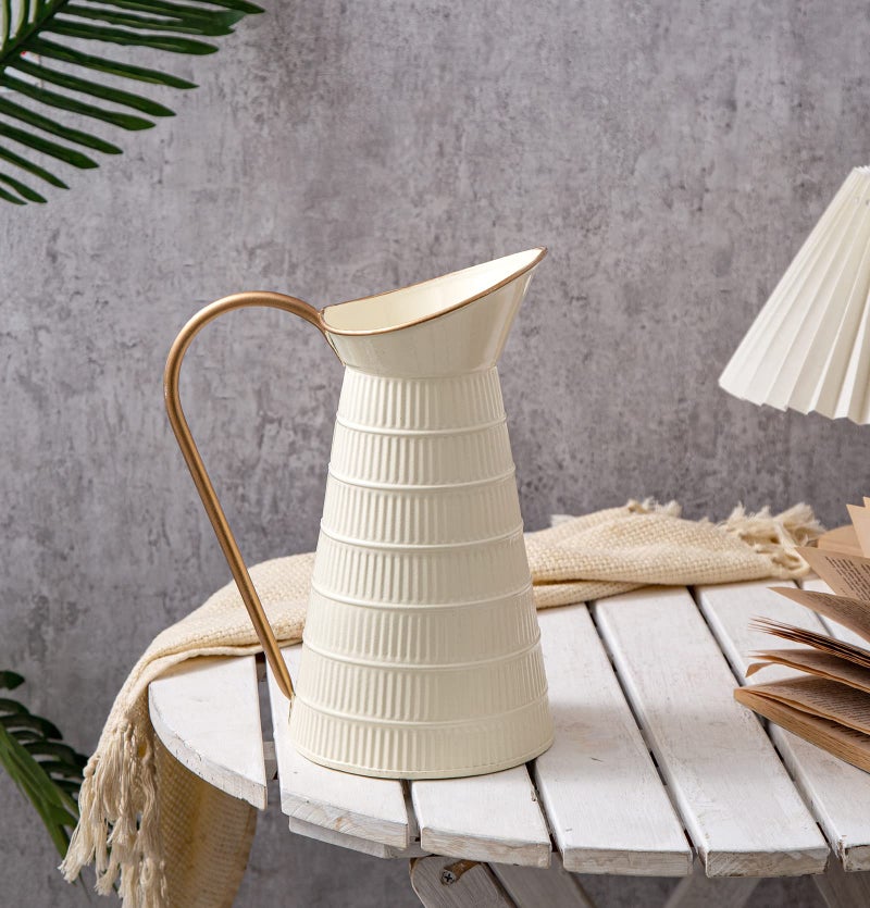 Venalys Elegant Cream/White Metal Pitcher Vase Farmhouse Galvanized Flower Vase Rustic Decorative Milk Jug For Home Decor 10.8''H - Image 5