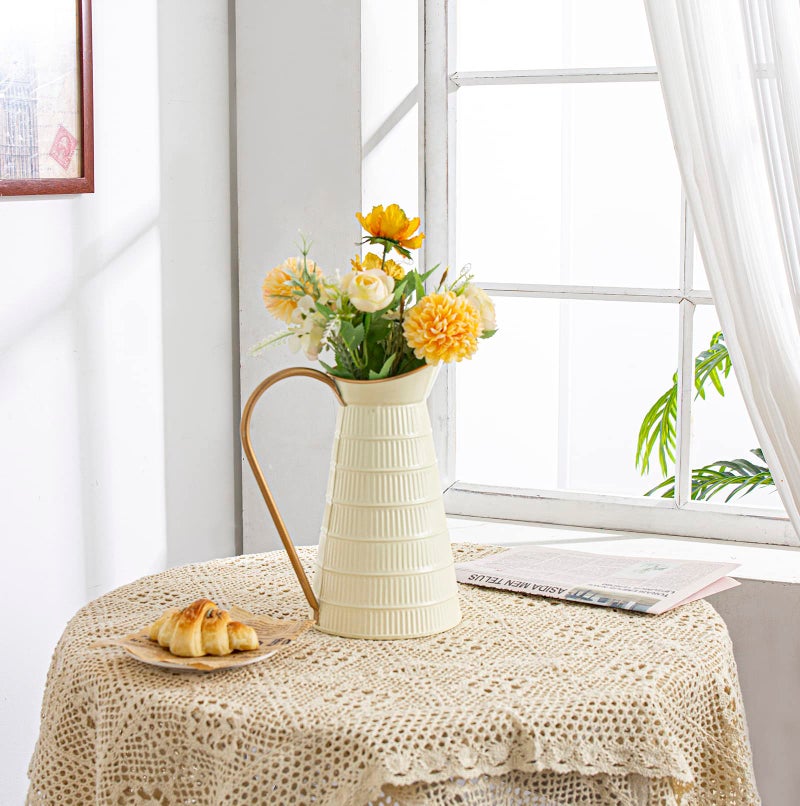 Venalys Elegant Cream/White Metal Pitcher Vase Farmhouse Galvanized Flower Vase Rustic Decorative Milk Jug For Home Decor 10.8''H - Image 4