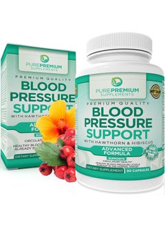 PUREPREMIUM SUPPLEMENTS PurePremium Blood Pressure Supplements with Hawthorn Berry, Hibiscus - Nitric Oxide for Normal Blood Pressure Support w/Vitamin B12 - Garlic Supplements for Normal Nitric Oxide - 90 Caps  - Image 1