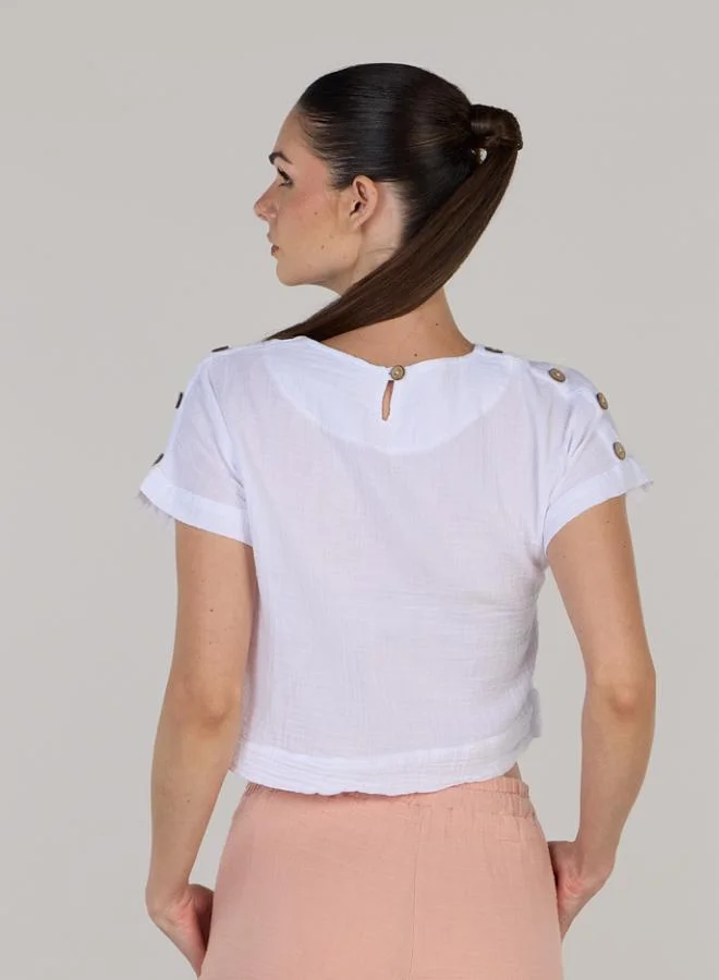 Just Nature Jenny Shoulder Top with Half-button Placket