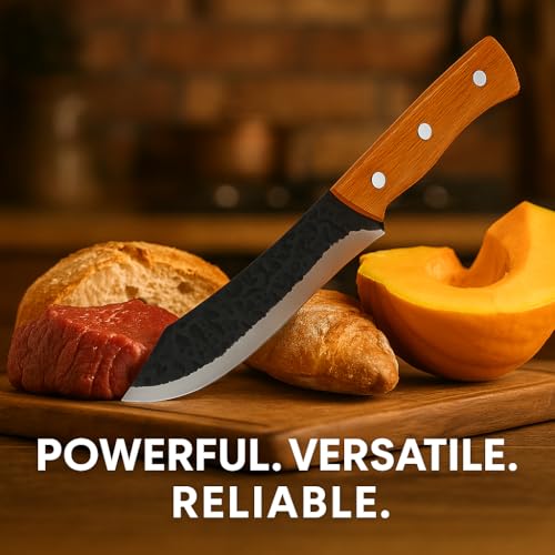 Machado Forged Knife Set – 4 Piece Kitchen Knife Collection with Hammered Stainless Steel Blades & Wooden Handles | Chef, Utility, Boning & Cleaver Knives for Home & Professional Cooking - Image 5