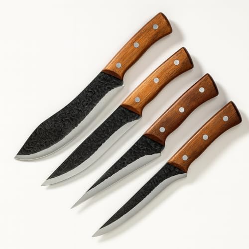 Machado Forged Knife Set – 4 Piece Kitchen Knife Collection with Hammered Stainless Steel Blades & Wooden Handles | Chef, Utility, Boning & Cleaver Knives for Home & Professional Cooking - Image 1