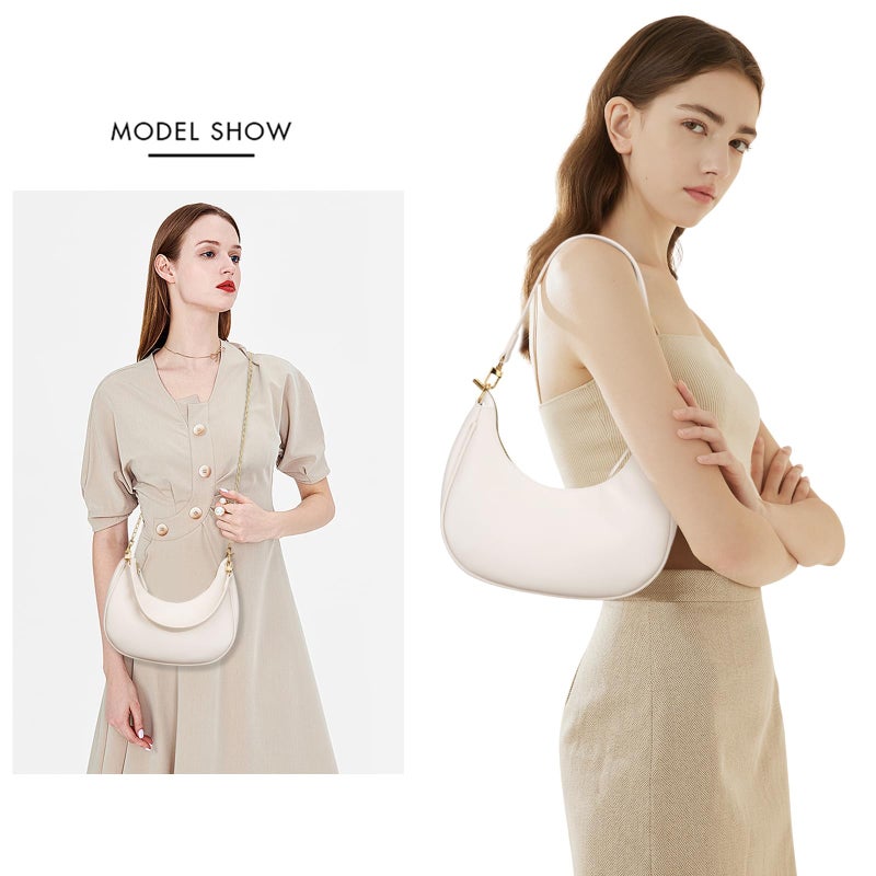KKXIU Shoulder Bag for Women Small Purse Cute Clutch Hobo Handbag Trendy Crescent Bag-Beige - Image 2