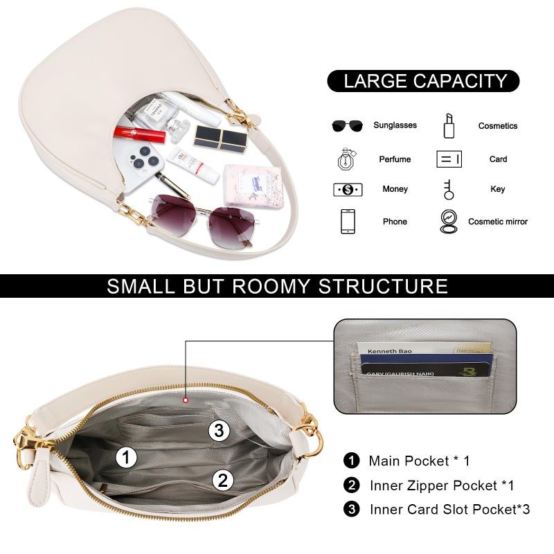 KKXIU Shoulder Bag for Women Small Purse Cute Clutch Hobo Handbag Trendy Crescent Bag-Beige - Image 3