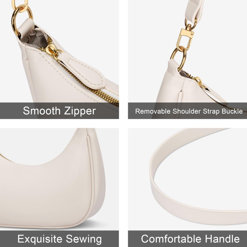 KKXIU Shoulder Bag for Women Small Purse Cute Clutch Hobo Handbag Trendy Crescent Bag-Beige - Image 4