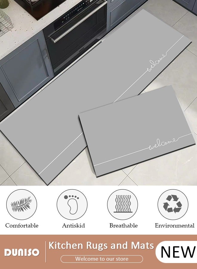 DUNISO Diatom Mud Bath Mat Set Bathroom Kitchen Rug Mat Extra Soft and Absorbent Bath Rugs Non-Slip Quick Drying Floor Bath Tub Mat for Bathroom Floor Tub and Shower 50*80CM+50*160CM  - Image 1