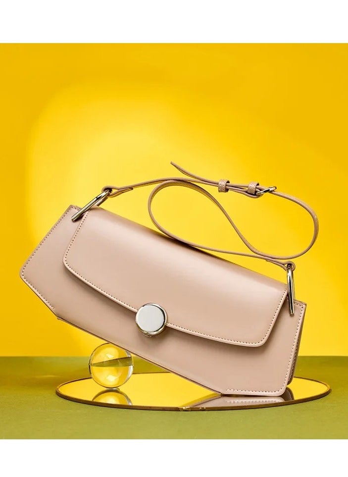 Apricot Longline Bag – Genuine Leather Handbag for Women, Stylish Crossbody Bag with Metal Frame and Kiss Lock Design, Versatile Shoulder Bag Tote, Durable and Spacious Women’s Handbag for Work, Shopping, or Casual Outings, Trendy Apricot Color