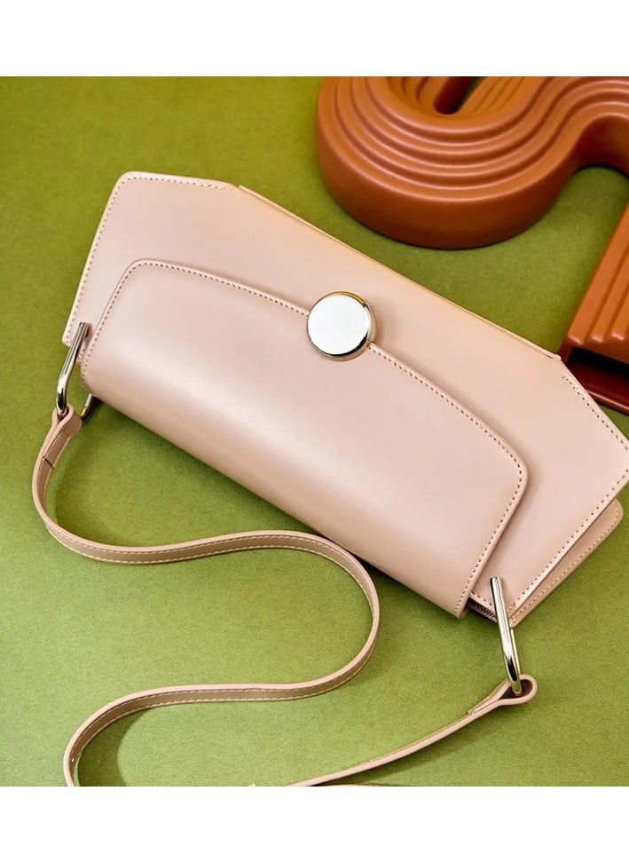 Apricot Longline Bag – Genuine Leather Handbag for Women, Stylish Crossbody Bag with Metal Frame and Kiss Lock Design, Versatile Shoulder Bag Tote, Durable and Spacious Women’s Handbag for Work, Shopping, or Casual Outings, Trendy Apricot Color