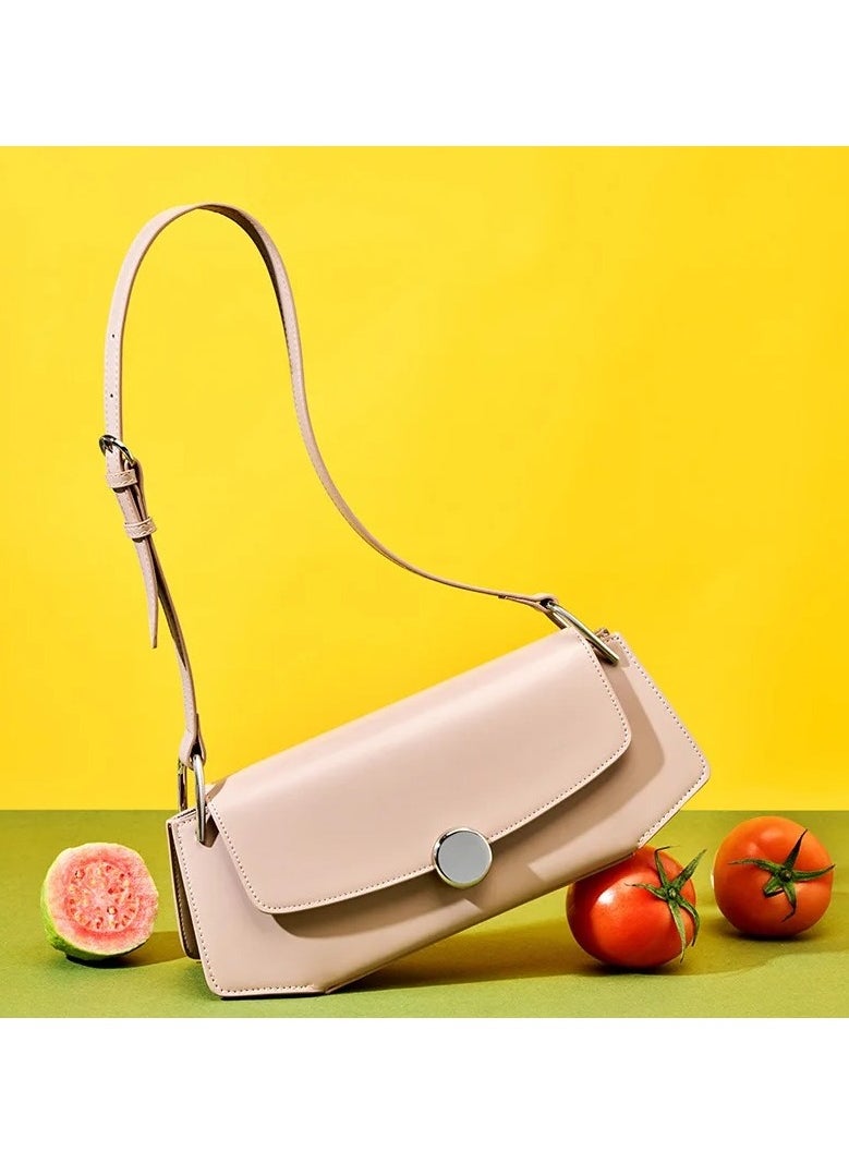 Apricot Longline Bag – Genuine Leather Handbag for Women, Stylish Crossbody Bag with Metal Frame and Kiss Lock Design, Versatile Shoulder Bag Tote, Durable and Spacious Women’s Handbag for Work, Shopping, or Casual Outings, Trendy Apricot Color