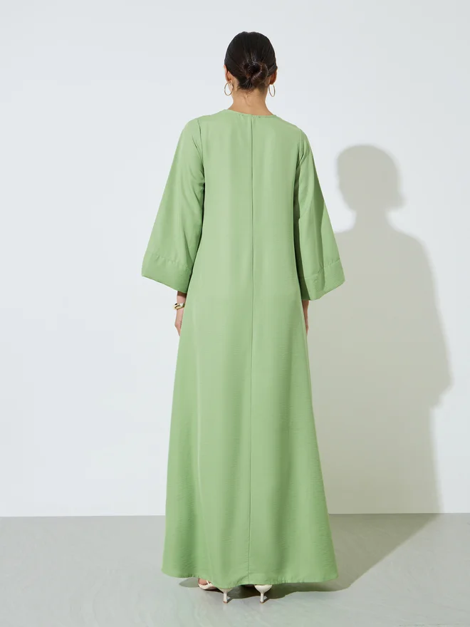 Styli green Styli Green Solid Notch Neck Jalabiya for Women | Best Price UAE