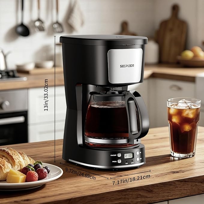 12 Cup Programmable Drip Coffee Maker, Auto Brew Coffee Machine | Keep Warm Plate,Removable Filter Basket,Auto Shutoff,LCD Display,Easy-to-Clean for Home Office,Silver and Black - Image 3