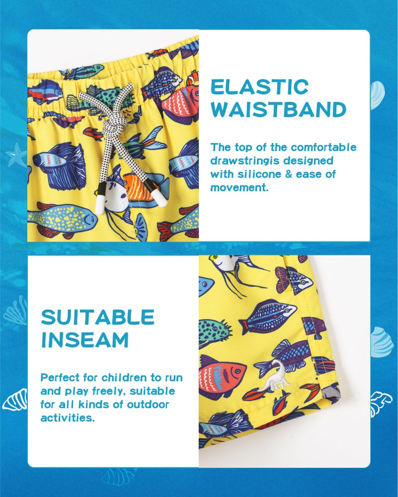 SURF CUZ Boys Swim Trunks Toddler Swim Shorts UPF 50+ Bathing Suit for Boy Swimsuit Mesh Swimwear Quick Dry Beach Board Shorts Yellow Fish School 3T - Image 5