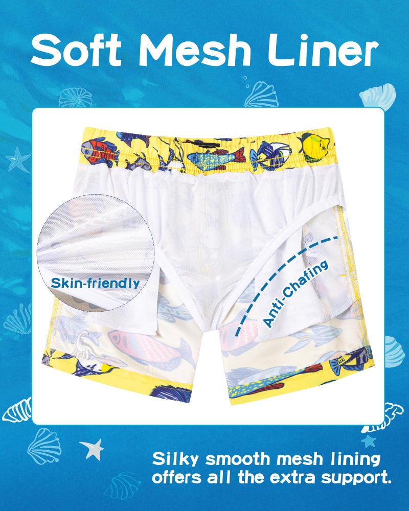 SURF CUZ Boys Swim Trunks Toddler Swim Shorts UPF 50+ Bathing Suit for Boy Swimsuit Mesh Swimwear Quick Dry Beach Board Shorts Yellow Fish School 3T - Image 4