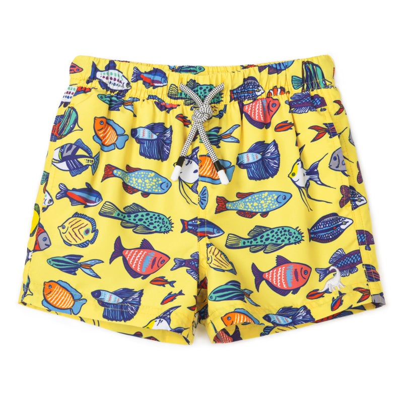 SURF CUZ Boys Swim Trunks Toddler Swim Shorts UPF 50+ Bathing Suit for Boy Swimsuit Mesh Swimwear Quick Dry Beach Board Shorts Yellow Fish School 3T - Image 3