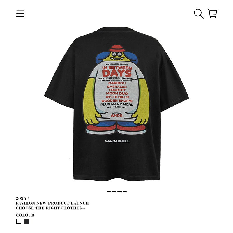 American Style Trendy Brand Fun Cartoon Printed Short-sleeved T-shirt Men's oversize Loose Couple's Casual Half-sleeved Top - Image 4