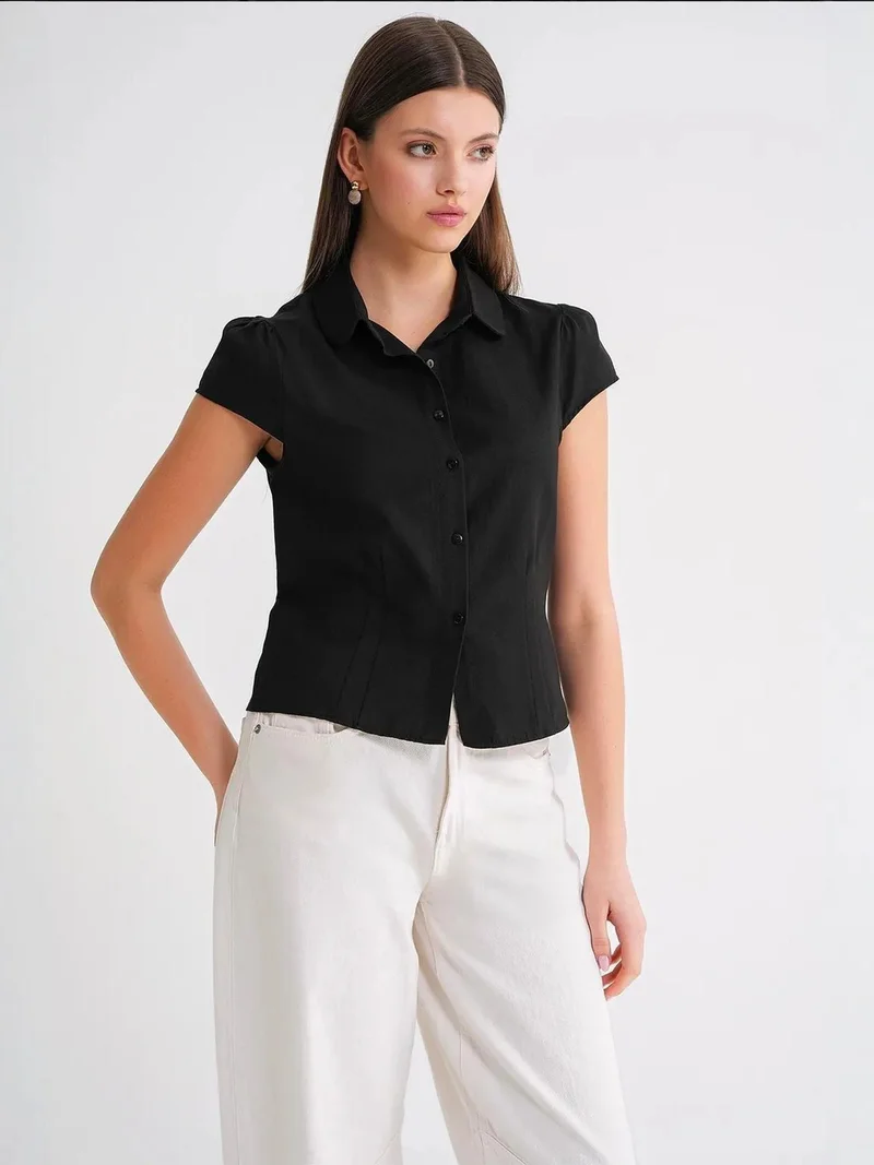 Mixray Black Mixray Slim Fit Poplin Shirt for Women | Best Price UAE