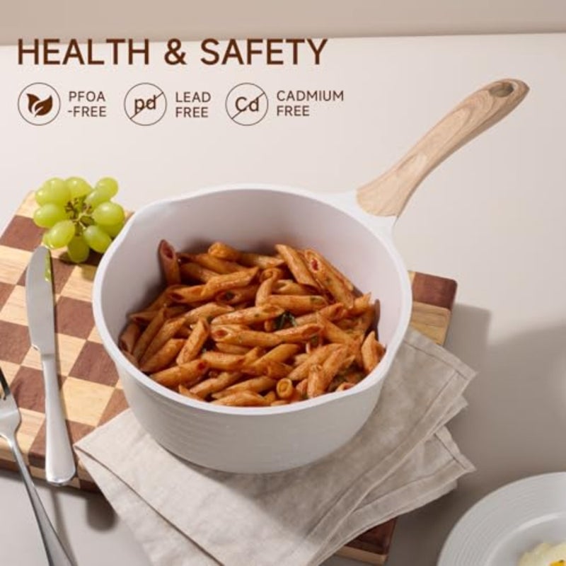 1.5 Quart Saucepan with Lid Nonstick Stone Coating Sauce Pan Milk Pan for Cooking Inudction Pot White - Image 4
