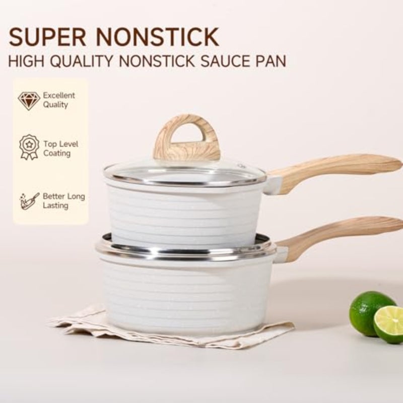 1.5 Quart Saucepan with Lid Nonstick Stone Coating Sauce Pan Milk Pan for Cooking Inudction Pot White - Image 2