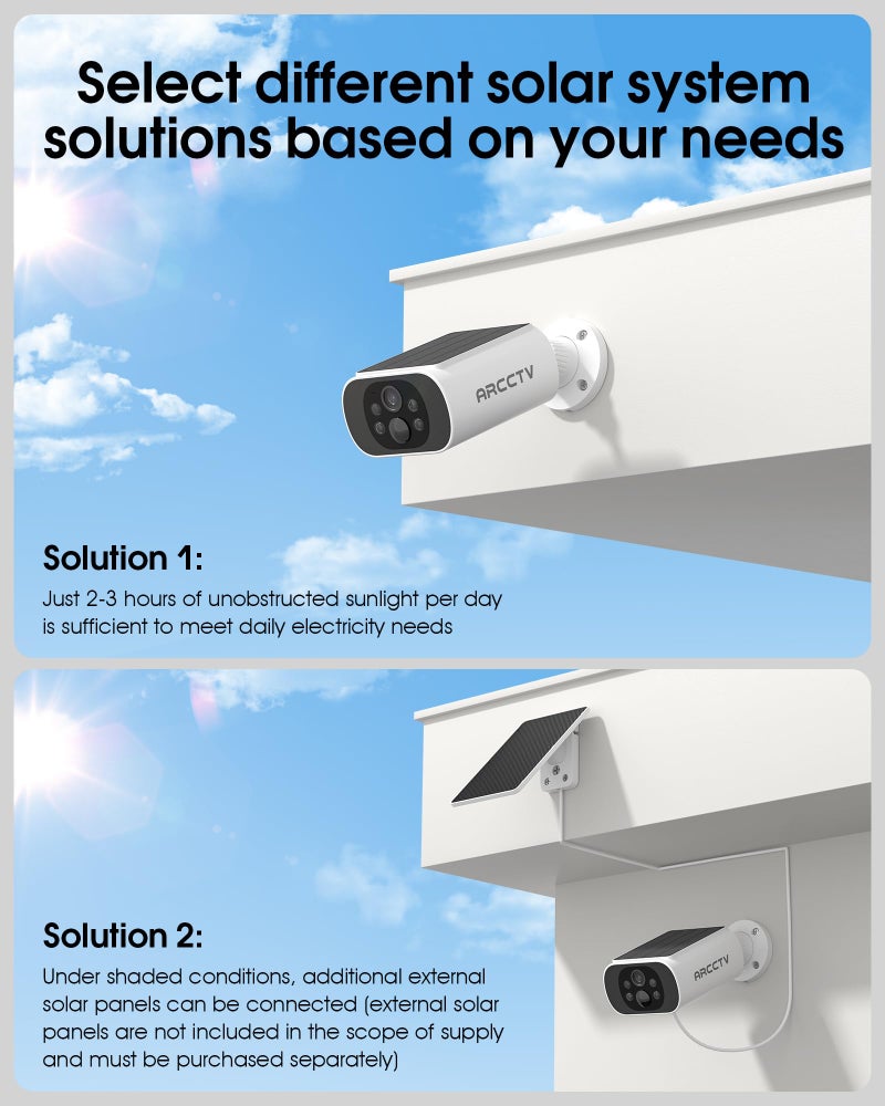ARCCTV Solar Security Cameras Wireless Outdoor, Add on C3 Base, No Subscription 2K Cameras for Home Security Camera System, Continuous Power, Color Night Vision, PIR Sensor, IP65 Waterproof - Image 4
