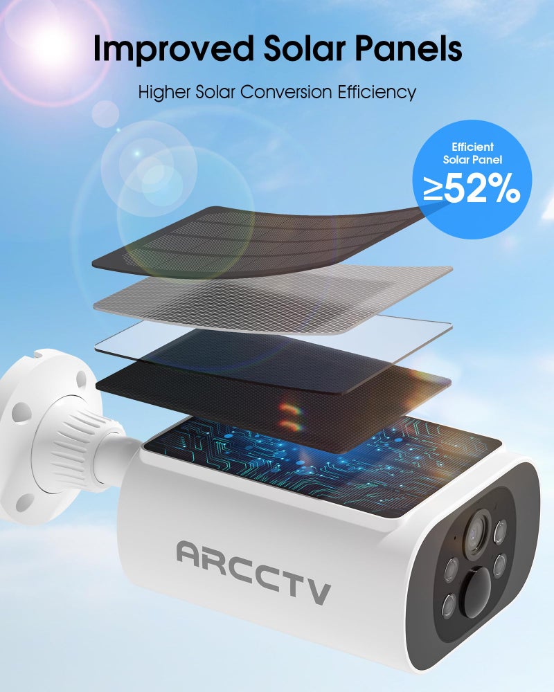 ARCCTV Solar Security Cameras Wireless Outdoor, Add on C3 Base, No Subscription 2K Cameras for Home Security Camera System, Continuous Power, Color Night Vision, PIR Sensor, IP65 Waterproof - Image 3