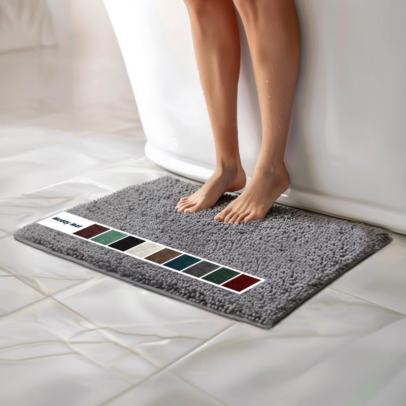 Muddy Mat Chenille Bathroom Rugs Quick Dry Microfiber Mats Non Slip Washable, Extra Thick, Soft and Highly Absorbent Bath Mats for Bathroom, Kitchen, and Shower Floor - Grey Small 28"X18" - Image 1