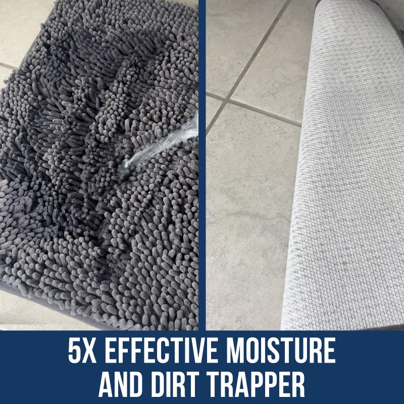 Muddy Mat Chenille Bathroom Rugs Quick Dry Microfiber Mats Non Slip Washable, Extra Thick, Soft and Highly Absorbent Bath Mats for Bathroom, Kitchen, and Shower Floor - Grey Small 28"X18" - Image 3