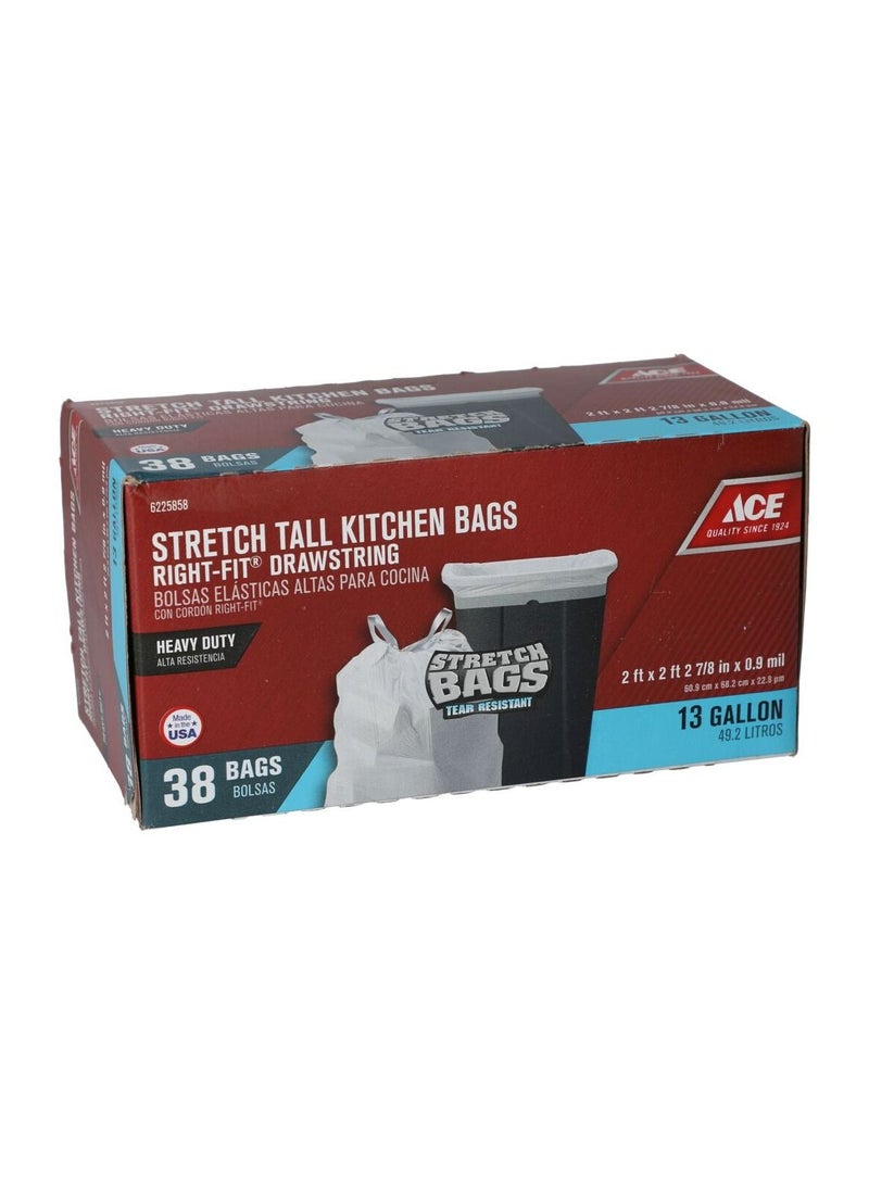 ACE Ace 38-Piece Stretch Tall Kitchen Trash Bag White 13Gal