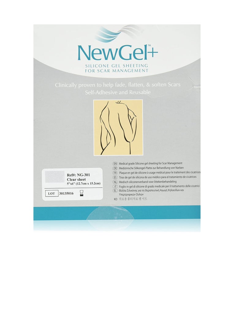 NewGel+ Silicone Gel Sheeting for Scar Management - 5inch x 6inch Sheet Clear (1 per box)