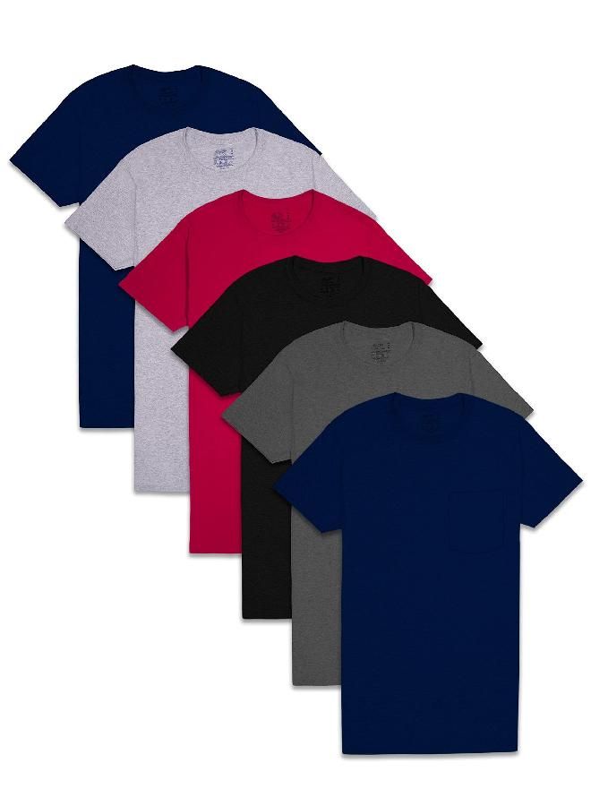 FRUIT OF THE LOOM Fruit of the Loom Men's Short Sleeve Pocket T-Shirt, 6 Assorted Colors, X-Large, 6 Count (Pack of 1)  - Image 1