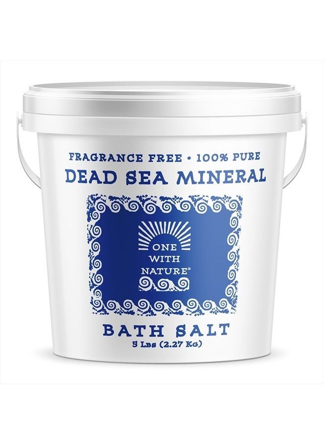 ONE WITH NATURE Dead Sea Mineral Bath Salt 5 Lb. Fragrance Free, 100% pure, Magnesium, Sulfur, Minerals. All Skin Types, Problem Skin. Acne Treatment, Eczema, Psoriasis, Therapeutic.  - Image 1