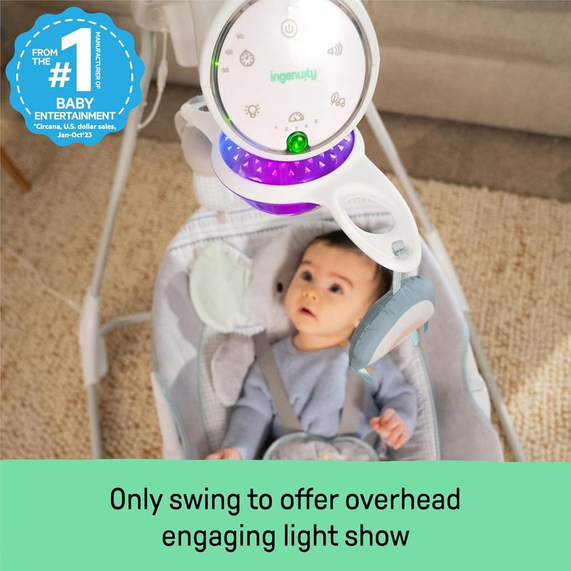 Ingenuity InLighten 5Speed Baby Swing  Swivel Infant Seat 5 Point Safety Harness Nature Sounds Lights  Van Elephant - Image 3