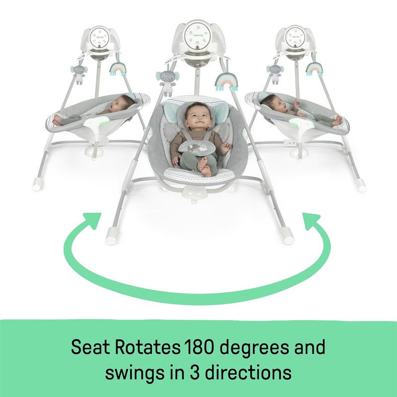 Ingenuity InLighten 5Speed Baby Swing  Swivel Infant Seat 5 Point Safety Harness Nature Sounds Lights  Van Elephant - Image 2