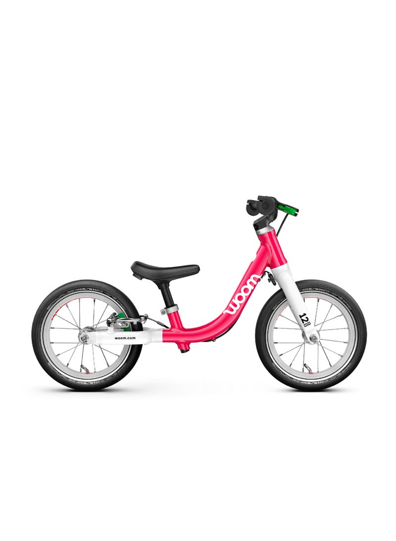 Woom GO 1 Balance Bike for Toddlers|12-inch Wheels|Lightweight Aluminum Frame|Rear Hand Brake|Ages 1.5-3.5|Hot Pink - Image 1