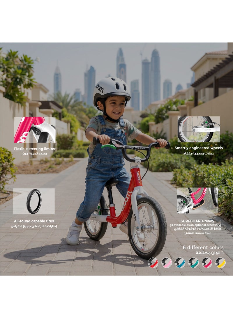 Woom GO 1 Balance Bike for Toddlers|12-inch Wheels|Lightweight Aluminum Frame|Rear Hand Brake|Ages 1.5-3.5|Hot Pink - Image 4
