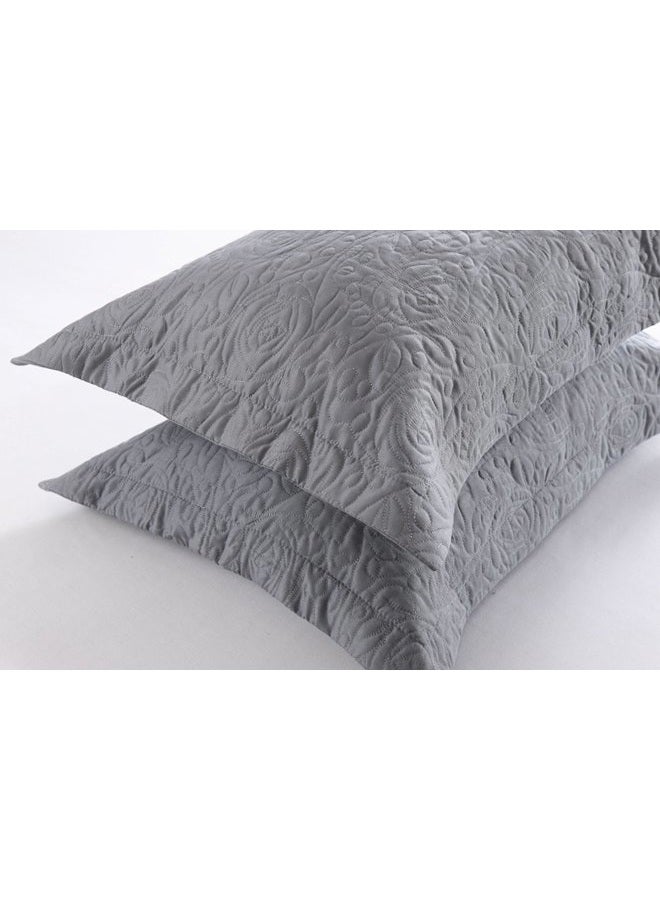 MarCielo 2-Piece Embroidered Pillow Shams, Decorative Microfiber Pillow Covers Set Standard Size Grey - Image 3