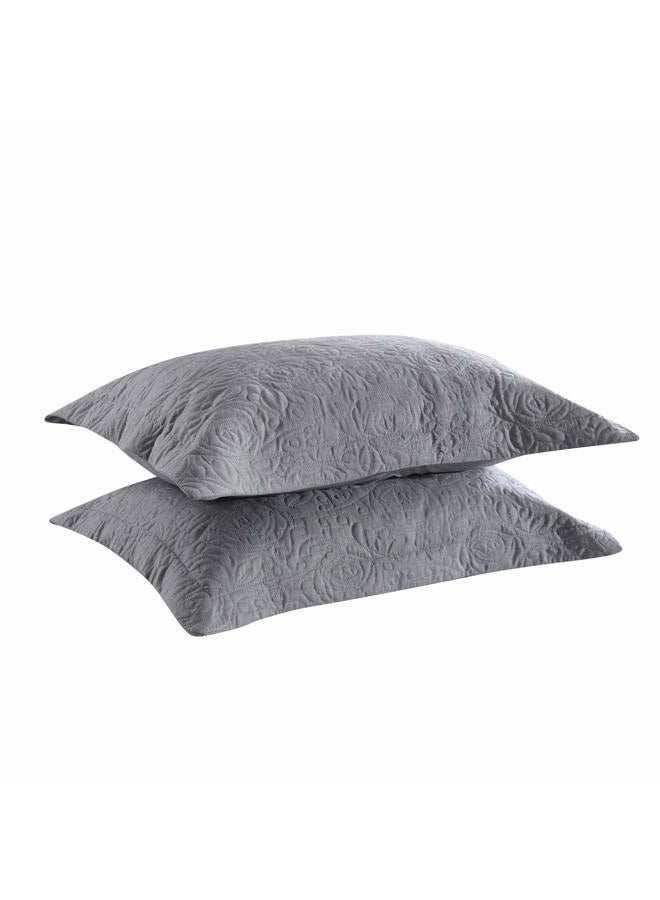MarCielo 2-Piece Embroidered Pillow Shams, Decorative Microfiber Pillow Covers Set Standard Size Grey - Image 1