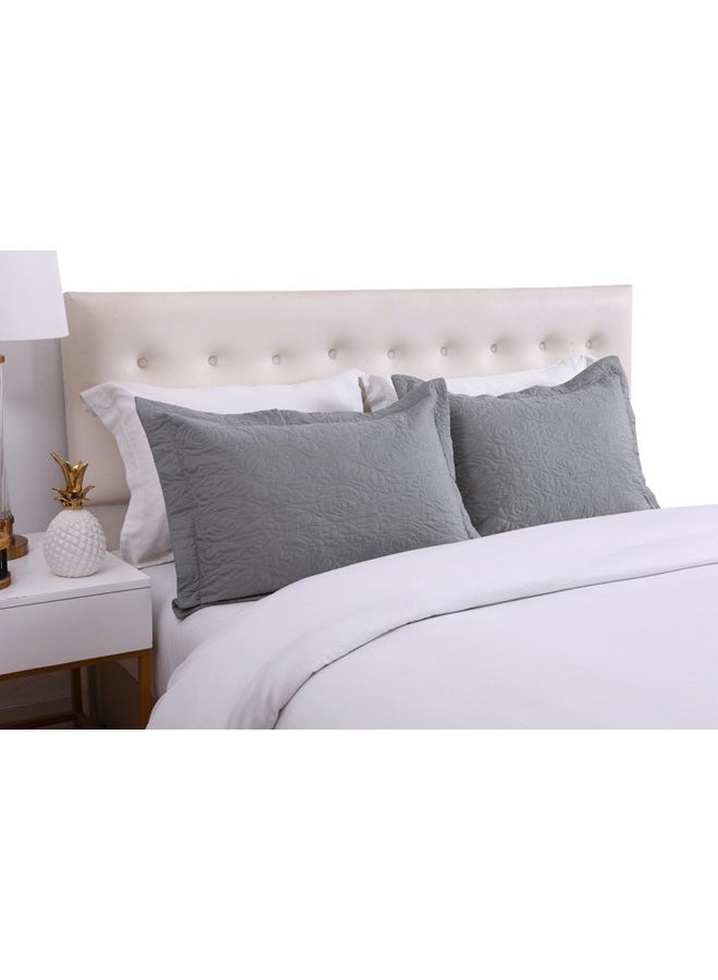 MarCielo 2-Piece Embroidered Pillow Shams, Decorative Microfiber Pillow Covers Set Standard Size Grey - Image 2