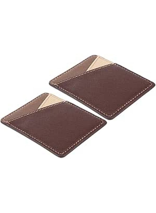 Brown Pu Leather Phone Wallet Card Holder 2pcs Sticky Back Pouch For Secure Travel Storage - Image 1