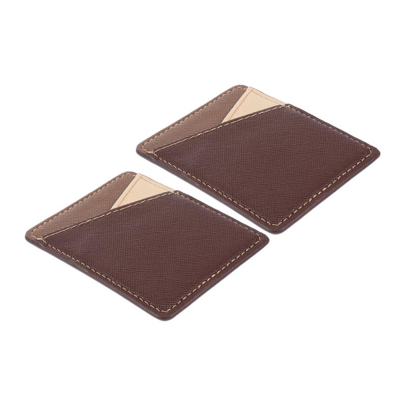 Brown Pu Leather Phone Wallet Card Holder 2pcs Sticky Back Pouch For Secure Travel Storage - Image 2