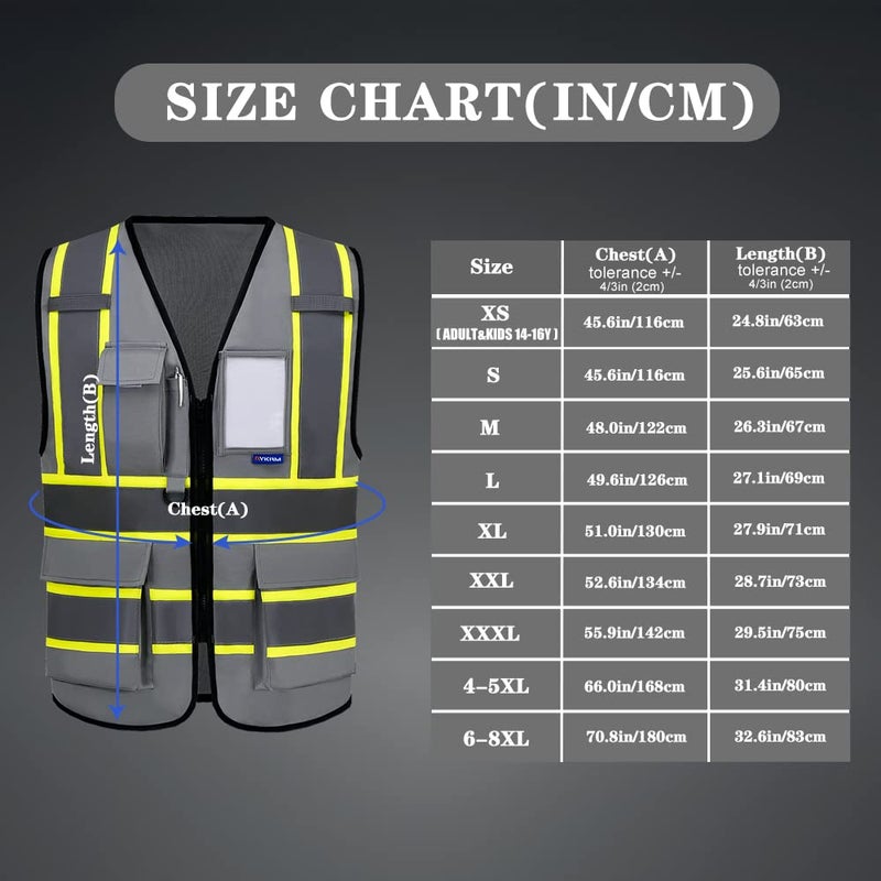AYKRM 11 colors available grey hi viz vest High Visibility Reflective Safety Vest for Women Men High Visibility Security with Pockets Zipper Front Meets ANSI/ISEA Standards - Image 3