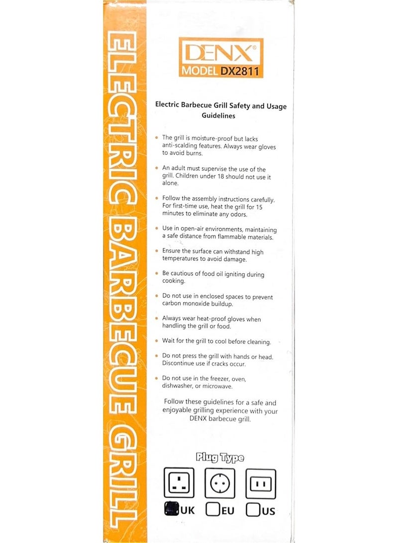 Denx Electric Barbecue Grill, Portable Outdoor Bbq Grill with Non Stick Surface, Removable Grease Tray, Round Compact Travel Grill for Camping, Picnic, Garden, Balcony Cooking, DX2811 - Image 3